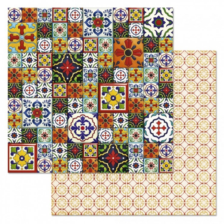 Double-sided sheet of ScrapMania paper "Heart of the East. Tile", size 30x30 cm, 180 gr/m2