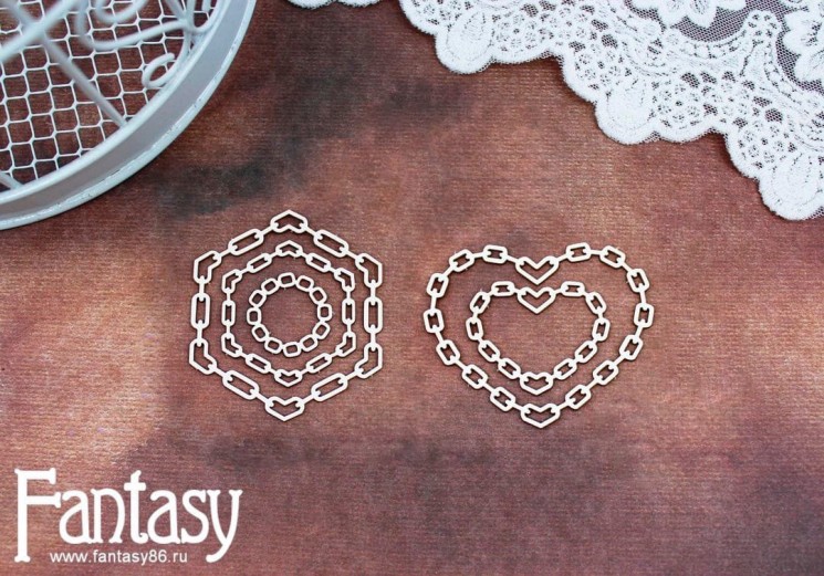 Chipboard Fantasy set "Hexagon and heart of chains 2525" sizes from 2.3 to 5.2*5.9 cm