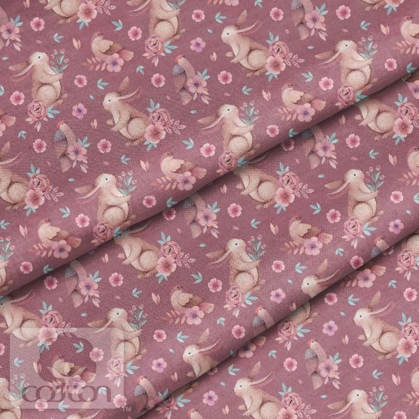 Fabric 100% cotton Poland "Bunnies on brown", size 50X50 cm