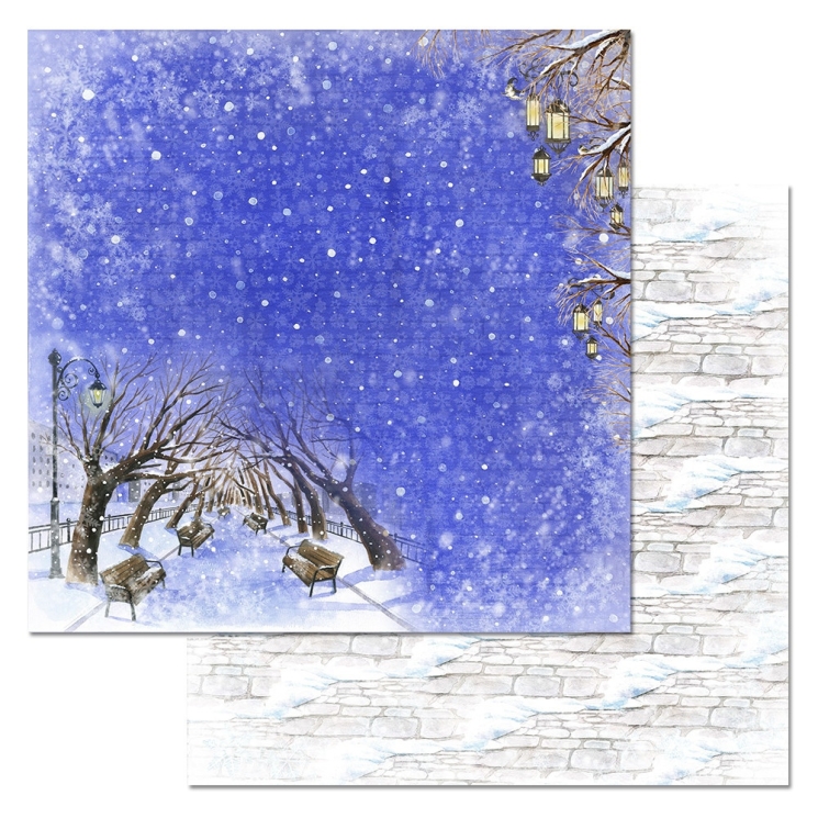 Двусторонний лист "Зимний город. Вечерняя аллея", размер 30*30 см, 180гр (ScrapMania)