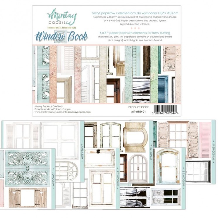1/4 Set of double-sided Mintay Papers "Window Book", 6 sheets, size 15x20 cm, 240 gr/m2