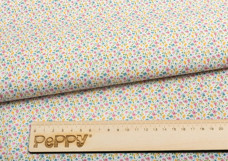 Fabric cut 100% cotton "Delicate flowers on white" PEPPY, size 50X55 cm