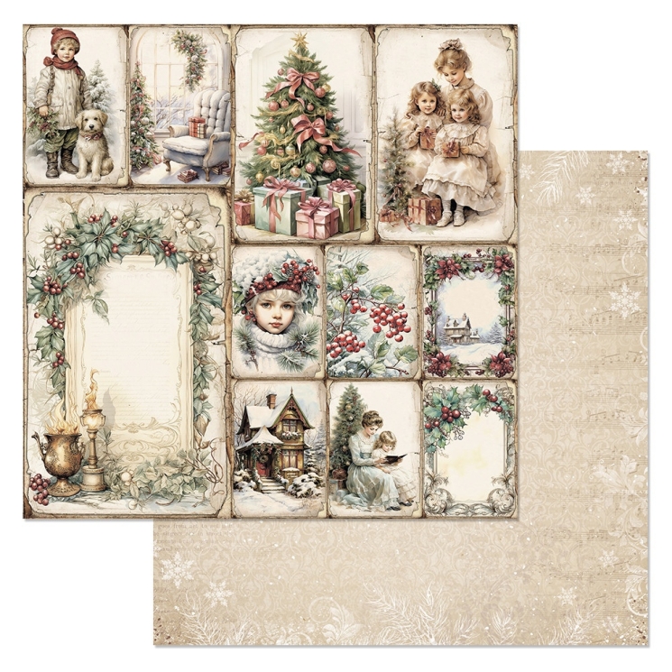 Двусторонний лист "Винтажный Новый Год. Карточки 2", размер 30*30 см, 180гр (ScrapMania)