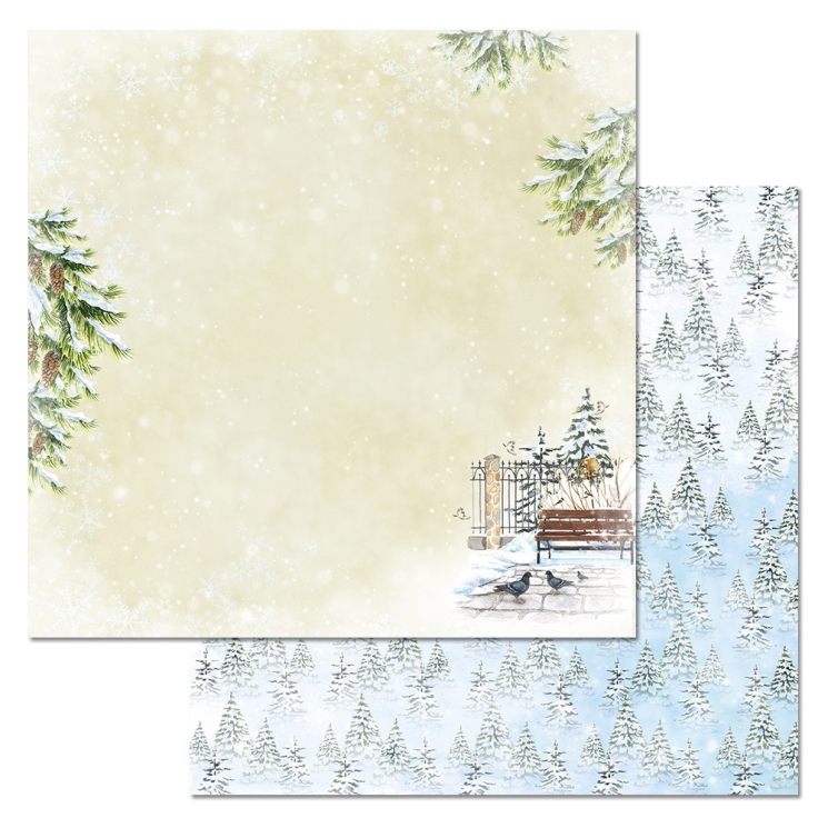 Двусторонний лист "Зимний город. Голуби в сквере", размер 30*30 см, 180гр (ScrapMania) 