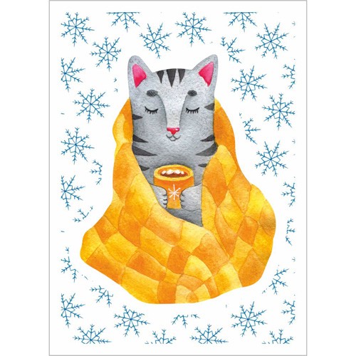 Fabric card "Wonderful winter. In a blanket" size 7.5*10 cm