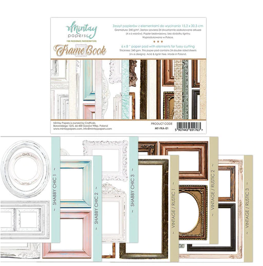 1/4 Set of double-sided Mintay Papers "Frame Book", 6 sheets, size 15x20 cm, 240 g /m2