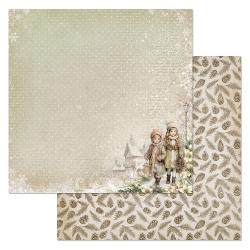 Двусторонний лист "Винтажный Новый Год. Мальчик и девочка", размер 30*30 см, 180гр (ScrapMania)