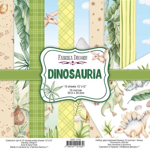 A set of double-sided paper for the Decor "Dinosauria", 10 sheets, size 30.5x30.5 cm, 200 gr/m2