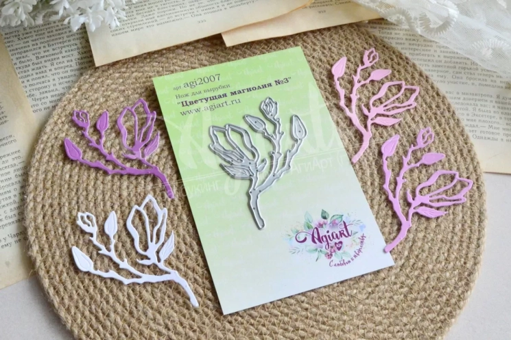 Нож для вырубки "Цветущая магнолия №3" от AgiArt, размер 82*55 mm.