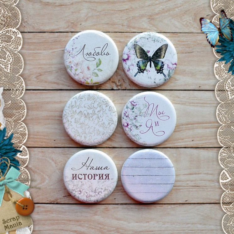 Набор фишек "Цветочная вуаль. Наша история" (ScrapMania), 6 шт