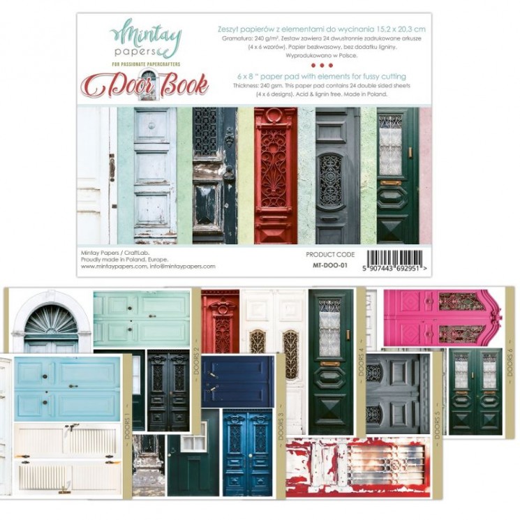 1/4 Set of double-sided Mintay Papers "Door Book", 6 sheets, size 15x20 cm, 240 gr/m2