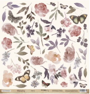 Односторонний лист бумаги ScrapМир Charming "Цветы" размер 30*30см, 190гр
