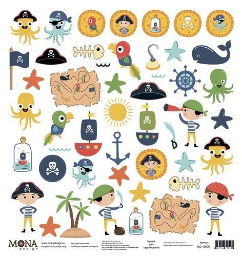 One-sided sheet of paper MonaDesign Little pirate "Cutting sheet", size 30. 5x30. 5 cm, 190 gr/m2