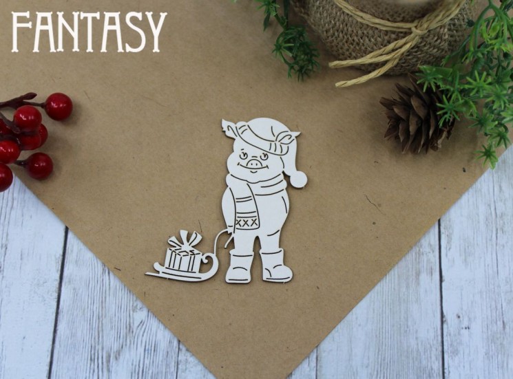 Chipboard Fantasy "Pig with sled 661" size 5*6 cm