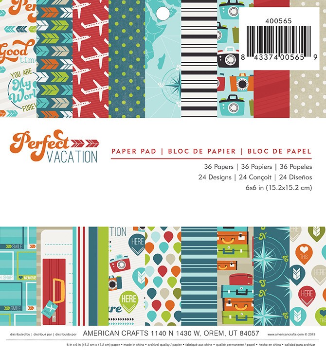 Imaginisce "Perfect Vacation" single-sided paper set, 36 sheets, size 15x15 cm