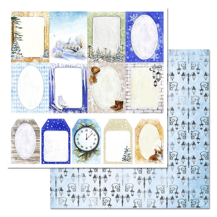 Двусторонний лист "Зимний город. Карточки", размер 30*30 см, 180гр (ScrapMania)