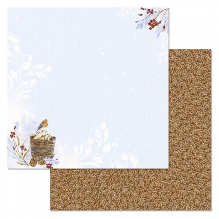 Double-sided sheet of ScrapMania paper " Snow cranberry. Basket", size 30x30 cm, 180 g/m2