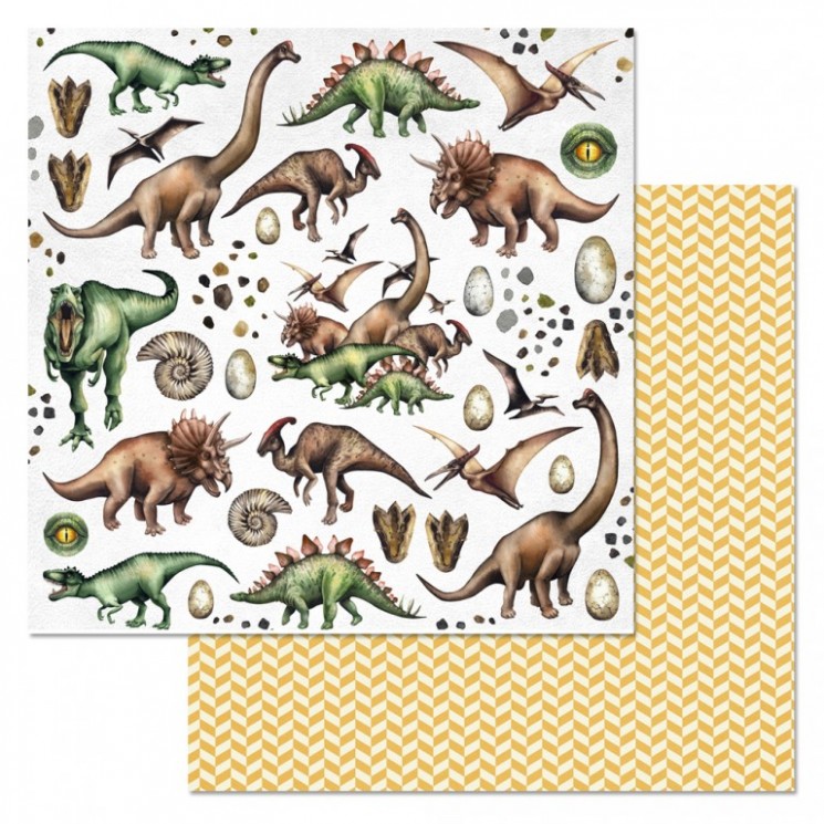 Double-sided sheet of ScrapMania paper "The Era of dinosaurs. Fauna", size 30x30 cm, 180 g/m2