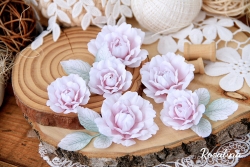 Набор цветов из ткани ручной работы Rosalina "Нежность роз", 6 цветочков + 3 листочка, размер от 3 см до 4,5 см