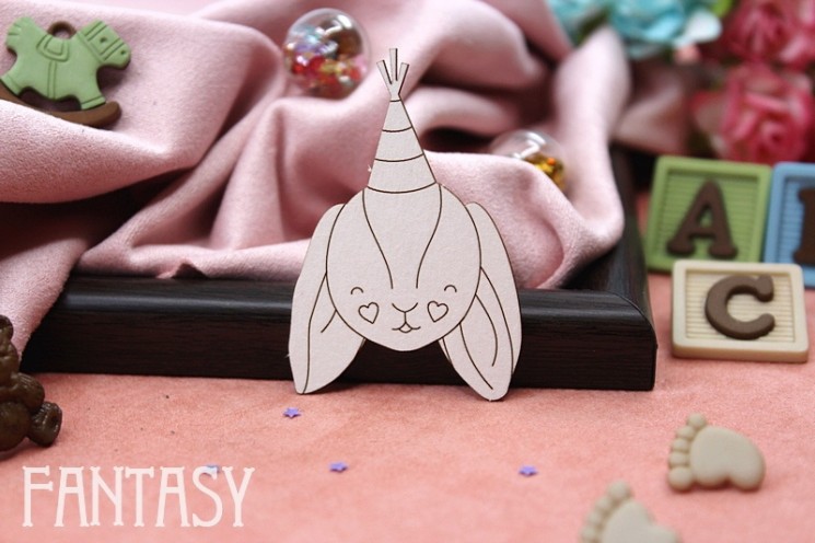 Fantasy chipboard "Rabbit with a cap 2166" size 5.5*3.2 cm