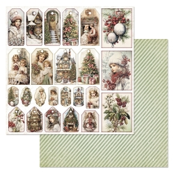Двусторонний лист "Винтажный Новый Год. Ярлыки и теги", размер 30*30 см, 180гр (ScrapMania)