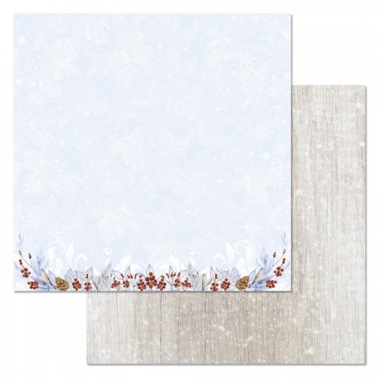 Double-sided sheet of ScrapMania paper " Snow cranberry.Berry border", size 30x30 cm, 180 g/m2