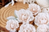 Набор цветов из ткани ручной работы Rosalina "Кремовые розы", 6 цветочков + 3 листочка, размер от 3 см до 4,5 см