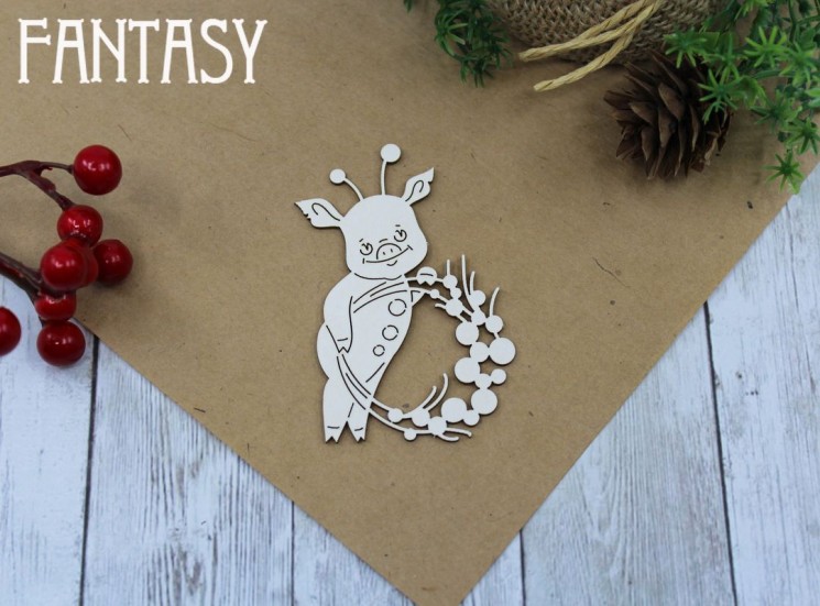 Chipboard Fantasy "Pig with a wreath 662" size 5*6.5 cm