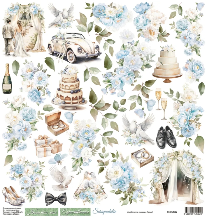 Лист коллекция “Горько - элементы 1”, размер 30*30 см, 190 гр, Scrapodelie 