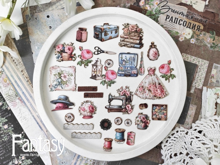 Высечки Fantasy на картоне "Винтажная рапсодия -4", в наборе 32 шт 