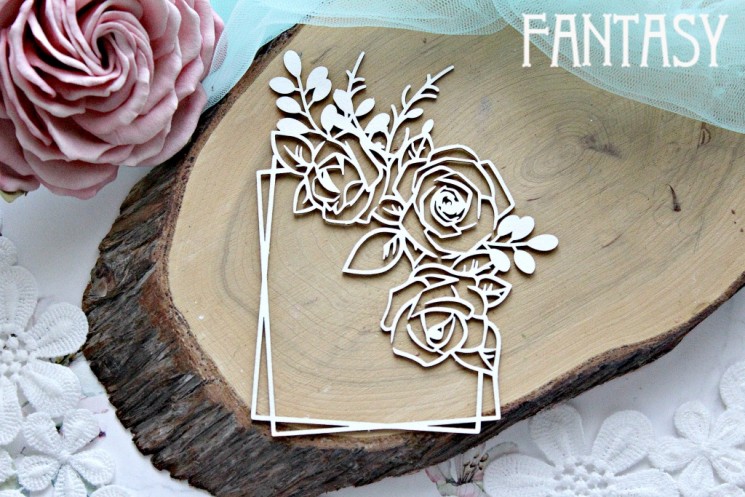 Chipboard Fantasy "Square frame with a bouquet of roses 724" size 9*12 cm