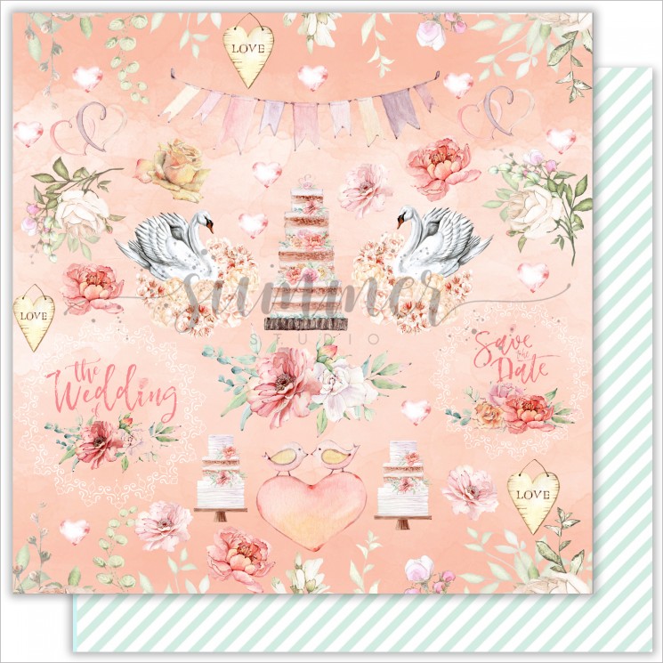 Double-sided sheet of paper Summer Studio Just Married "Tenderness" size 30.5*30.5 cm, 190 g/m2