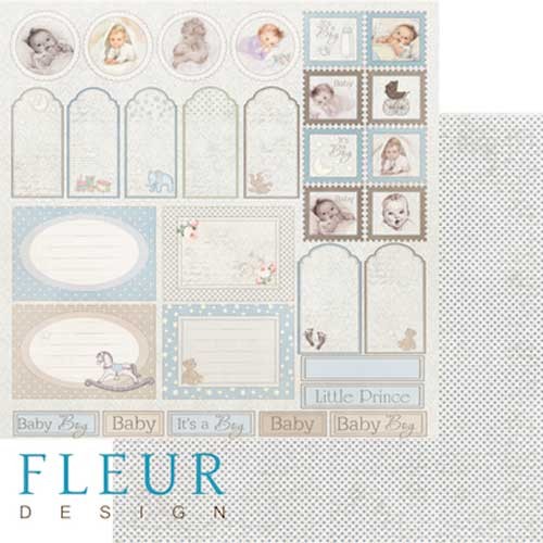 Двусторонний лист бумаги Fleur Design Наш малыш Мальчик "Теги", размер 30,5х30,5 см, 190 гр/м2
