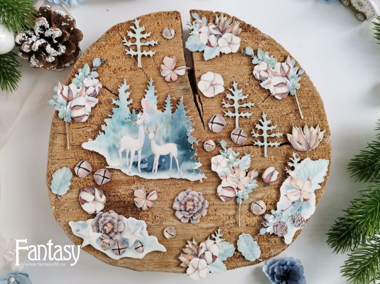 Тканевые высечки на картоне Fantasy "Снежные объятия ", толщина картона 1 мм, 28 шт в наборе