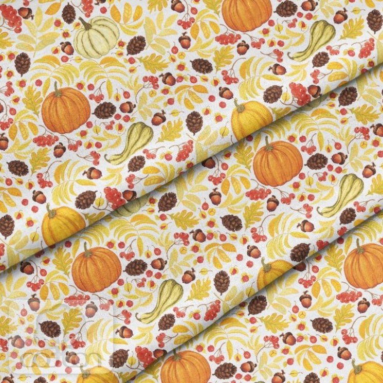 Fabric 100% cotton Poland "Pumpkin cones on white", size 50X50 cm