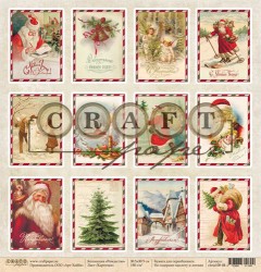 Односторонний лист бумаги CraftPaper Рождество "Карточки" размер 30,5*30,5см, 190гр