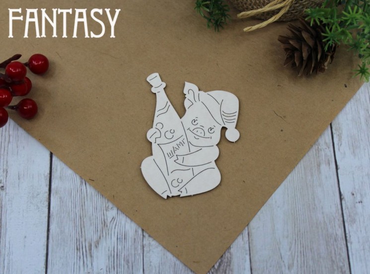 Chipboard Fantasy "Pig with champagne 664" size 4.5*6 cm