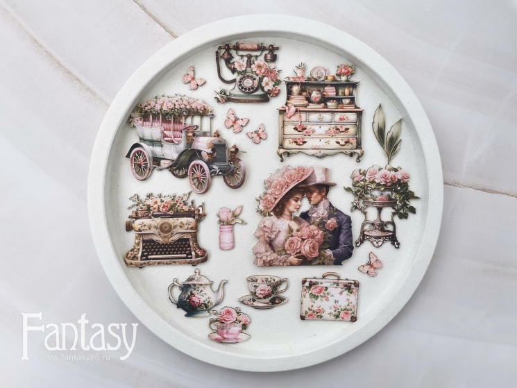 Тканевые высечки Fantasy  "Шарман 72", на картоне 1 мм, в наборе 17 шт 