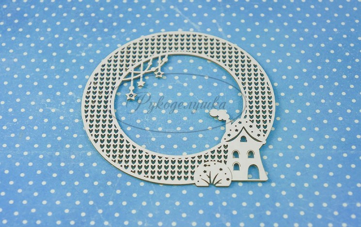 Chipboard Needlework "Knitted frame round with a house", size 90x90 mm