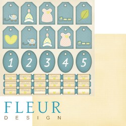 Двусторонний лист бумаги Fleur Design Я расту "Теги и билетики", размер 30,5х30,5 см, 190 гр/м2