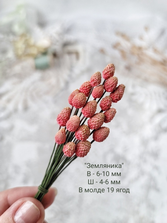 Молд "Земляника", высота 6-10 мм, ширина 4-6 мм, 19 ягодок