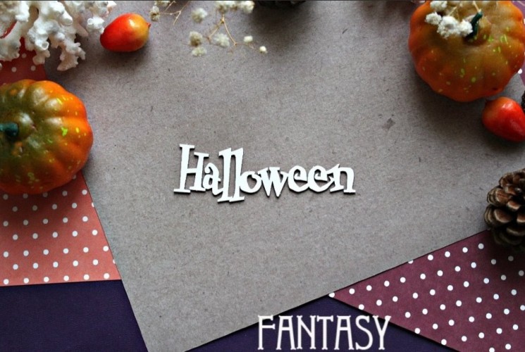 Chipboard Fantasy inscription "Halloween 879" size 8*2.5 cm