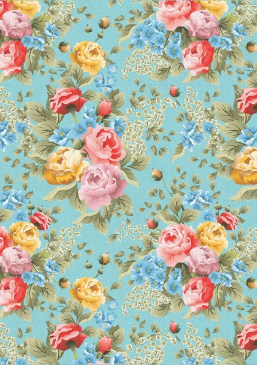 Fabric cut 100% cotton "Versailles gardens blue" PEPPY, size 50X55 cm