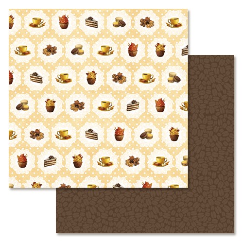 Double-sided sheet of ScrapMania paper "The magic of coffee. Sweets", size 30x30 cm, 180 g/m2