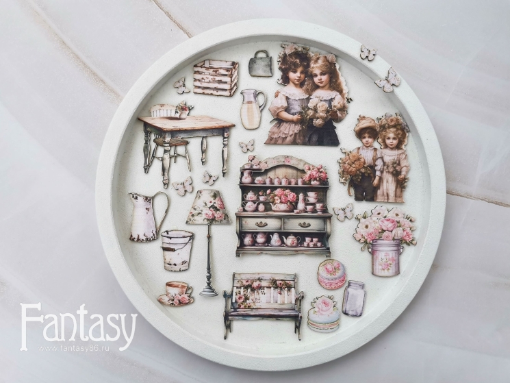 Тканевые высечки Fantasy  "Шарман 73", на картоне 1 мм, в наборе 24 шт 