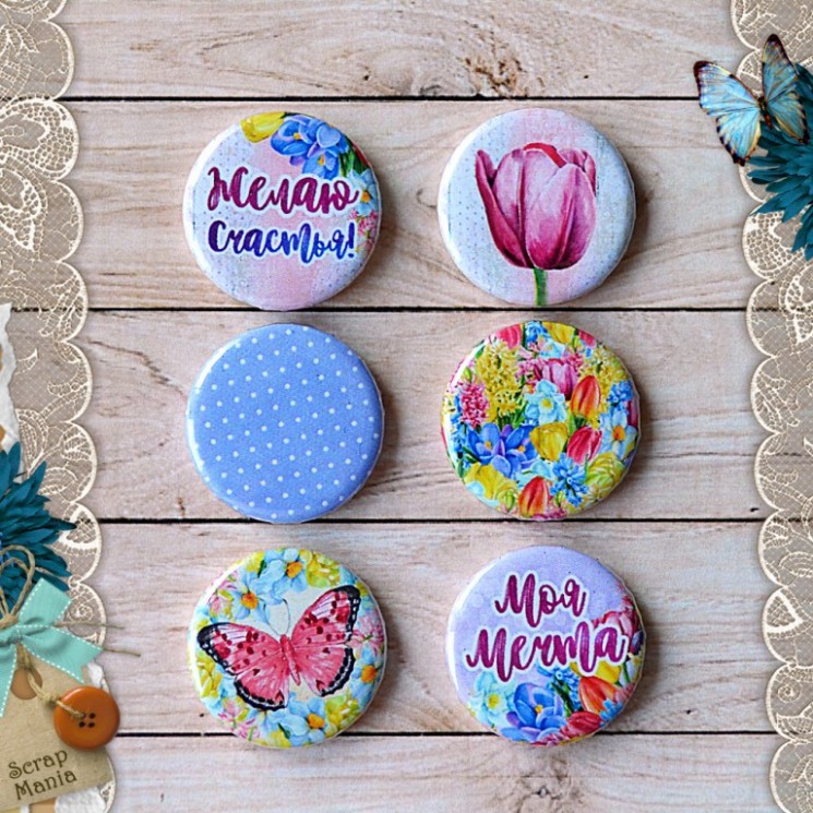 A set of chips "Time of tulips. My dream" (ScrapMania), 6 pieces