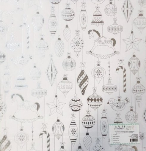 Ацетатный лист с серебряным фольгированием Polkadot "Ёлочные игрушки", размер 30,5Х30,5 см