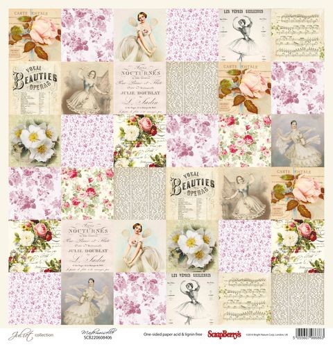 One-sided sheet of paper Scrapberry's Juliet "Mademoiselle", size 30x30 cm, 190 gr/m2
