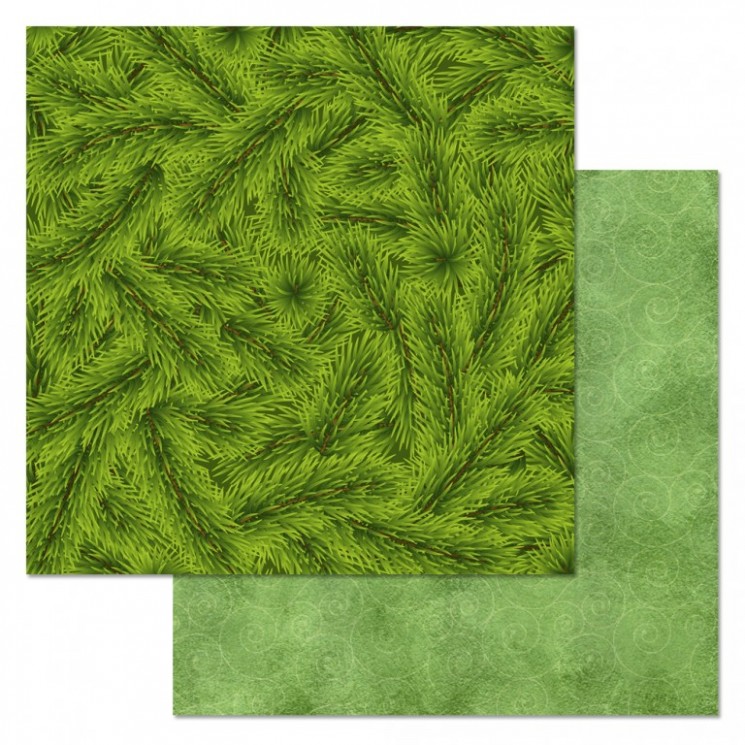 Double-sided sheet of ScrapMania paper " Phonomix. Green. Needles", size 30x30 cm, 180 g/m2