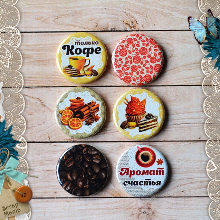 A set of chips "Magic of coffee. Fragrance of happiness" (ScrapMania), 6 pcs